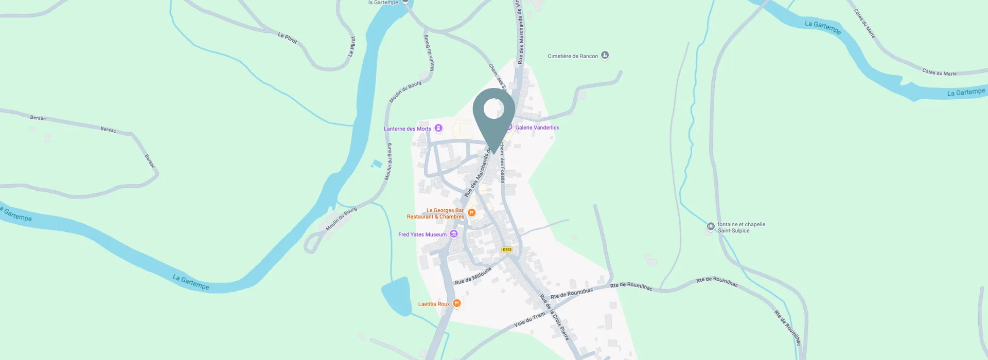 Plan de la ville de Rancon avec l'emplacement de l'atelier d'Élise Maquère